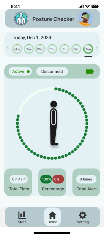 Posture Checker 界面原型中的连接状态、坐姿与即时反馈